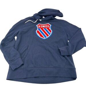K-Swiss Navy Blue Pullover Hoodie Embroidered Logo Kangaroo Pocket Size Large